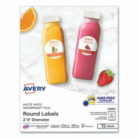 AVERY DENNISON Avery, DURABLE WHITE ID LABELS W/ SURE FEED, 2 1/2in DIA, WHITE, 72PK 22856